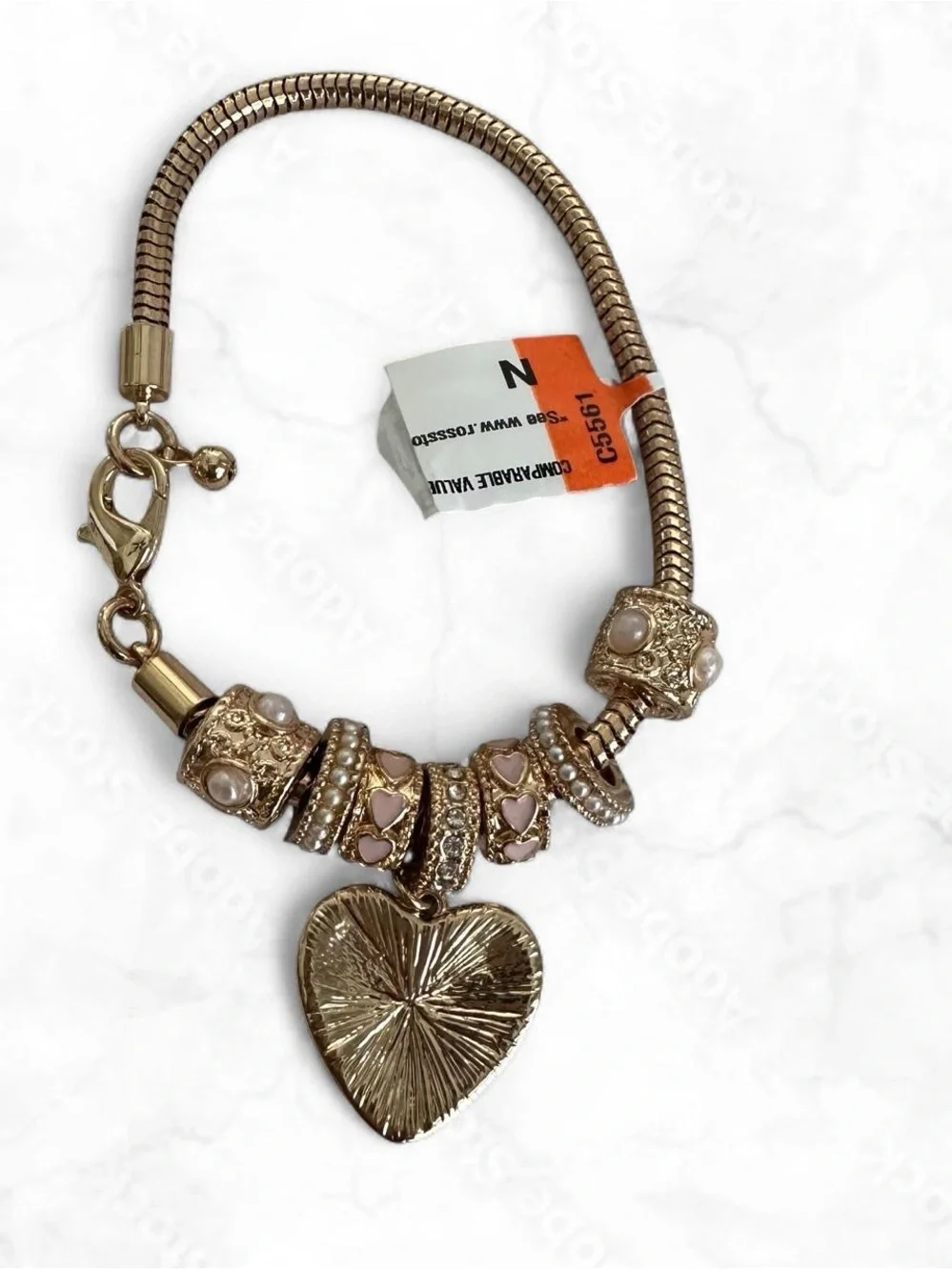 Gold Pink Heart Charm Bracelet - Women's Jewelry